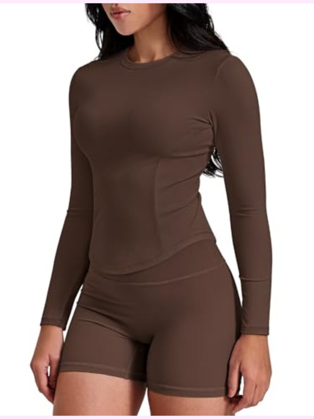 Nylon Spandex Long Sleeve Cropped Athletic Yoga Top Slim Fit Crew Neck